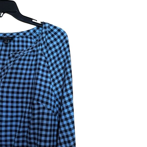 Talbots Top Womens Small Multicolor Gingham Plaid Popover Split Neck Blouse - Picture 2 of 7
